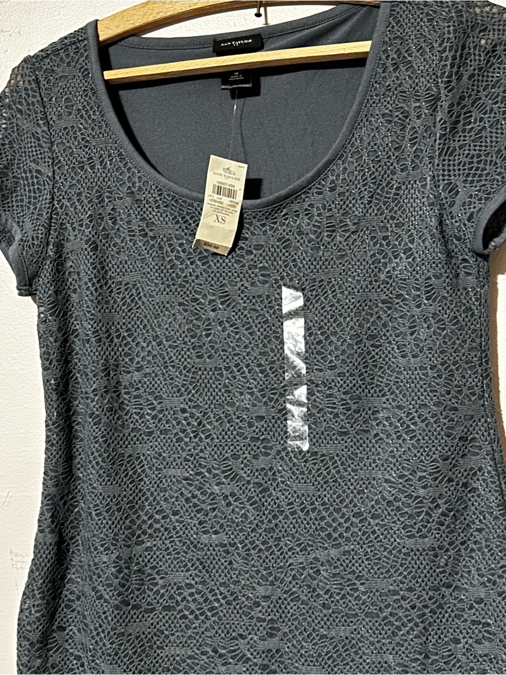 Ann Taylor Slate Gray Lace Overlay Scoop Neck Tee